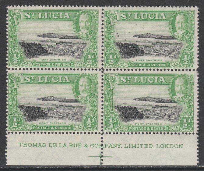 St Lucia 1936 KG5 Pictorial 1/2d black & green De La Rue imprint block of 4 unmounted mint, SG 113, stamps on , stamps on  stamps on , stamps on  stamps on  kg5 , stamps on  stamps on ports