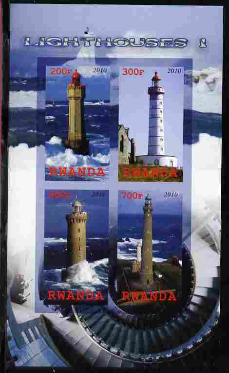 Rwanda 2010 Lighthouses #1 imperf sheetlet containing 4 values unmounted mint, stamps on , stamps on  stamps on lighthouses