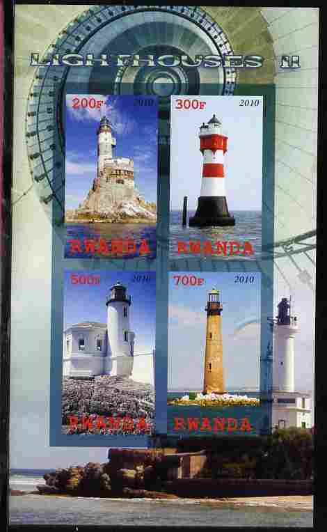 Rwanda 2010 Lighthouses #2 imperf sheetlet containing 4 values unmounted mint, stamps on , stamps on  stamps on lighthouses