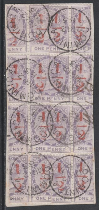 Dominica 1882 Surcharged 1/2 on half 1d lilac x 16 being two strips of four pairs, SG 11 cat £304 as singles, a rare multiple, stamps on , stamps on  stamps on dominica 1882 surcharged 1/2 on half 1d lilac x 16 being two strips of four pairs, stamps on  stamps on  sg 11 cat £304 as singles, stamps on  stamps on  a rare multiple