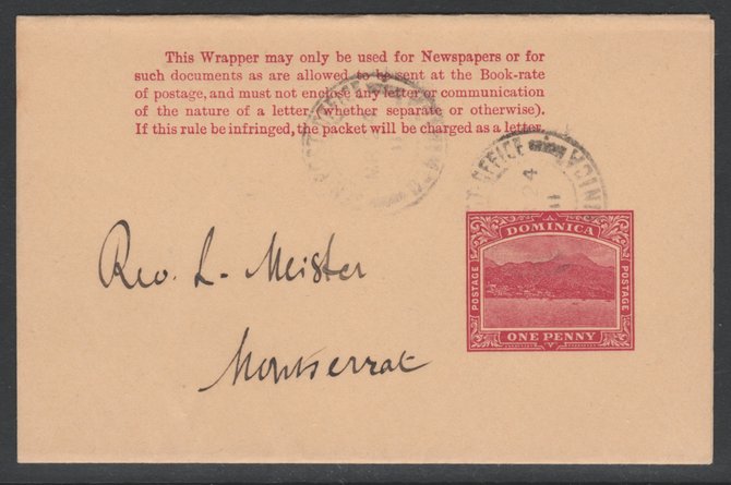 Dominica 1911 Newspaper Wrapper 1d fine used to Montserrat, stamps on , stamps on  stamps on dominica 1911 newspaper wrapper 1d fine used to montserrat