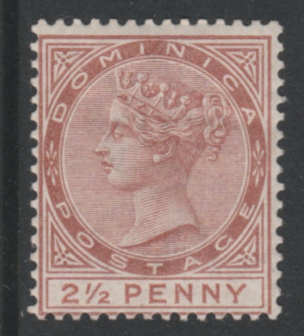 Dominica 1883 QV 2.5d red-brown watermarked Crown CA mounted mint, light gum grease SG 15 cat 140, stamps on 