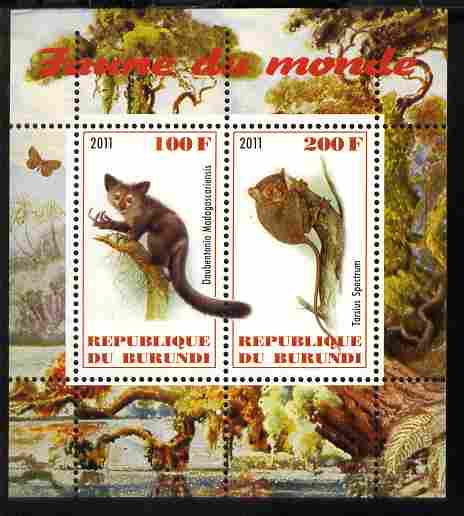 Burundi 2011 Fauna of the World - Lemurs perf sheetlet containing 2 values unmounted mint, stamps on animals, stamps on primates, stamps on lemurs, stamps on apes