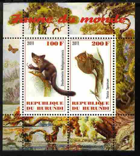 Burundi 2011 Fauna of the World - Lemurs perf sheetlet containing 2 values unmounted mint, stamps on , stamps on  stamps on animals, stamps on  stamps on primates, stamps on  stamps on lemurs, stamps on  stamps on apes