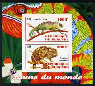 Burundi 2011 Fauna of the World - Chaemeleons imperf sheetlet containing 2 values unmounted mint, stamps on , stamps on  stamps on animals, stamps on  stamps on repriles, stamps on  stamps on chameleons, stamps on  stamps on lizards