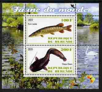 Burundi 2011 Fauna of the World - Fish #2 (Pike & Catfish) perf sheetlet containing 2 values unmounted mint, stamps on , stamps on  stamps on fish, stamps on  stamps on pike, stamps on  stamps on catfish