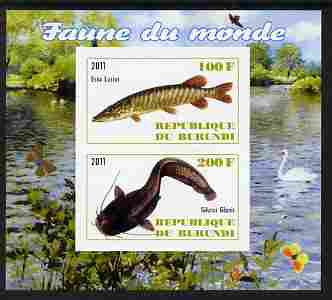 Burundi 2011 Fauna of the World - Fish #2 (Pike & Catfish) imperf sheetlet containing 2 values unmounted mint, stamps on , stamps on  stamps on fish, stamps on  stamps on pike, stamps on  stamps on catfish