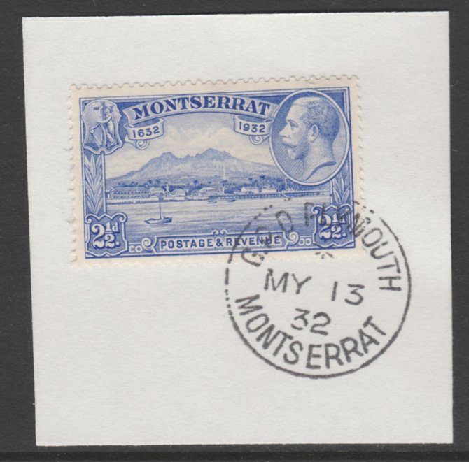 Montserrat 1932 KG5 Pictorial 2.5d ultramarine (SG 88) on piece with full strike of Madame Joseph forged postmark type 258