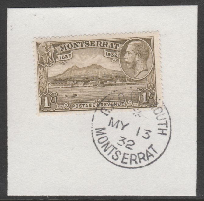 Montserrat 1932 KG5 Pictorial 1s olive-brown (SG 91) on piece with full strike of Madame Joseph forged postmark type 258, stamps on , stamps on  stamps on , stamps on  stamps on  kg5 , stamps on  stamps on 