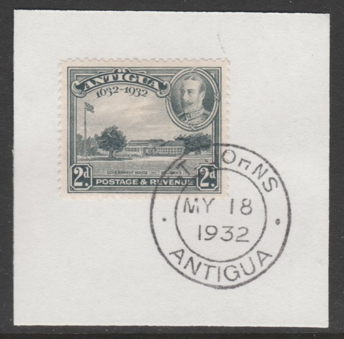 Antigua 1932 KG5 Tercentenary 2d grey SG 84 on piece with full strike of Madame Joseph forged postmark type 14, stamps on , stamps on  stamps on , stamps on  stamps on  kg5 , stamps on  stamps on 