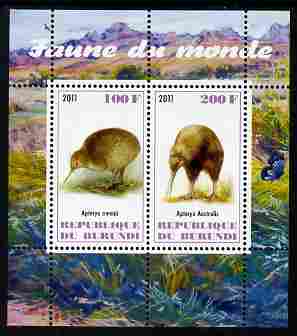 Burundi 2011 Fauna of the World - Kiwis perf sheetlet containing 2 values unmounted mint, stamps on , stamps on  stamps on birds, stamps on  stamps on kiwis