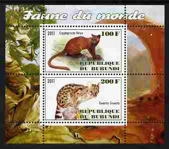 Burundi 2011 Fauna of the World - Wild Cats #1 perf sheetlet containing 2 values unmounted mint, stamps on , stamps on  stamps on animals, stamps on  stamps on cats