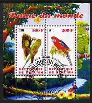 Burundi 2011 Fauna of the World - Parrots #2 perf sheetlet containing 2 values fine cto used, stamps on , stamps on  stamps on birds, stamps on  stamps on parrots