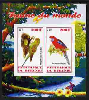 Burundi 2011 Fauna of the World - Parrots #2 imperf sheetlet containing 2 values unmounted mint, stamps on , stamps on  stamps on birds, stamps on  stamps on parrots
