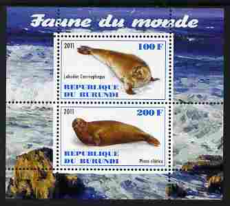 Burundi 2011 Fauna of the World - Mammals (Seals) perf sheetlet containing 2 values unmounted mint, stamps on , stamps on  stamps on animals, stamps on  stamps on mammals, stamps on  stamps on seals