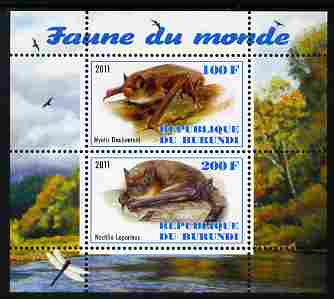 Burundi 2011 Fauna of the World - Mammals (Bats #1) perf sheetlet containing 2 values unmounted mint, stamps on , stamps on  stamps on animals, stamps on  stamps on mammals, stamps on  stamps on bats