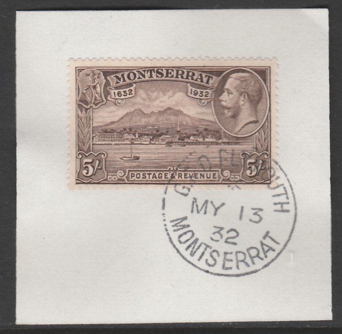 Montserrat 1932 KG5 Pictorial 5s chocolate (SG 93) on piece with full strike of Madame Joseph forged postmark type 258, stamps on , stamps on  stamps on , stamps on  stamps on  kg5 , stamps on  stamps on 