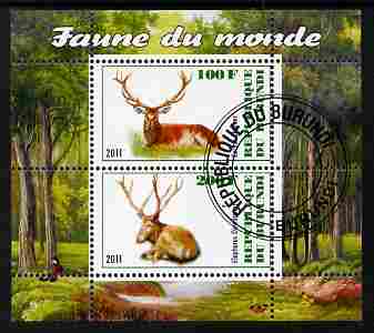 Burundi 2011 Fauna of the World - Mammals (Deer) perf sheetlet containing 2 values fine cto used, stamps on animals, stamps on mammals, stamps on deer