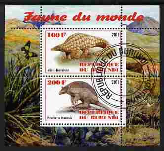 Burundi 2011 Fauna of the World - Mammals (Armidillos) perf sheetlet containing 2 values fine cto used, stamps on , stamps on  stamps on animals, stamps on  stamps on mammals, stamps on  stamps on armidillos