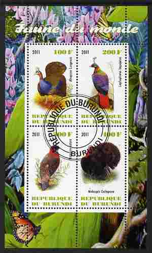 Burundi 2011 Fauna of the World - Game Birds perf sheetlet containing 4 values fine cto used, stamps on birds, stamps on game birds, stamps on pheasants