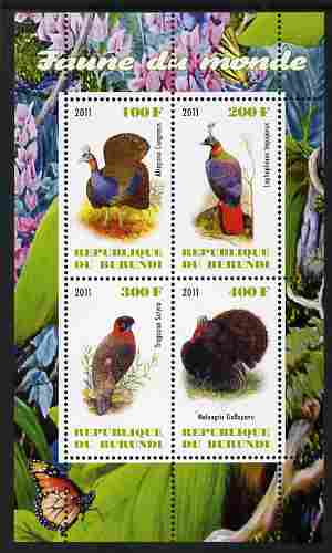 Burundi 2011 Fauna of the World - Game Birds perf sheetlet containing 4 values unmounted mint, stamps on birds, stamps on game birds, stamps on pheasants