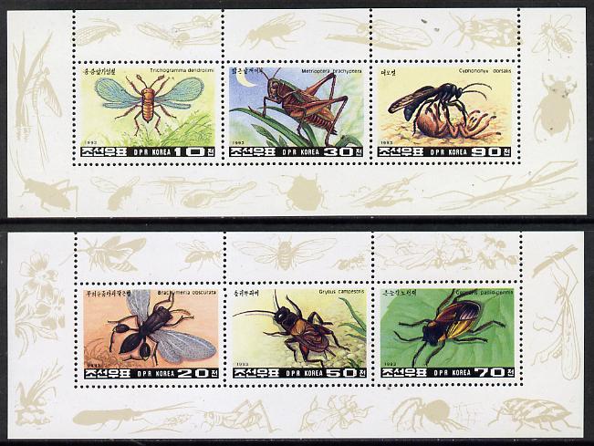 North Korea 1993 Insects set of 2 sheetlets each containing 3 values, stamps on insects 