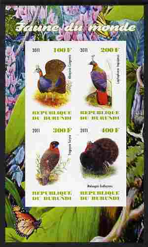 Burundi 2011 Fauna of the World - Game Birds imperf sheetlet containing 4 values unmounted mint, stamps on , stamps on  stamps on birds, stamps on  stamps on game birds, stamps on  stamps on pheasants