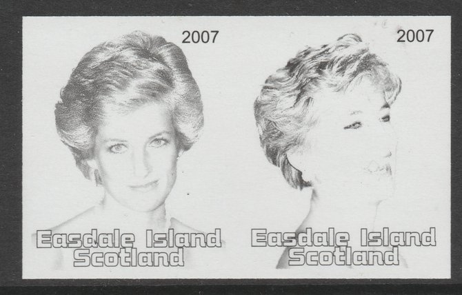 Easdale 2007 Princess Diana \A31.50 #4 imperf se-tenant proof pair in black & grey only, unmounted mint, stamps on 