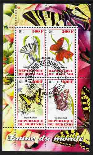 Burundi 2011 Fauna of the World - Butterflies #1 perf sheetlet containing 4 values fine cto used, stamps on butterflies