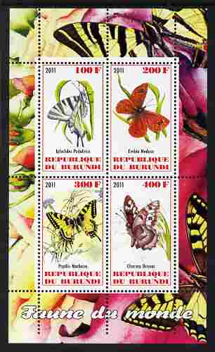 Burundi 2011 Fauna of the World - Butterflies #1 perf sheetlet containing 4 values unmounted mint, stamps on butterflies