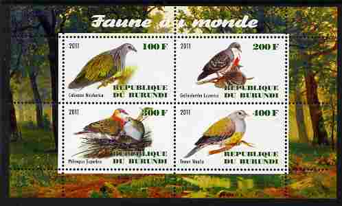 Burundi 2011 Fauna of the World - Pigeons & Doves perf sheetlet containing 4 values unmounted mint, stamps on , stamps on  stamps on birds, stamps on  stamps on pigeons, stamps on  stamps on doves