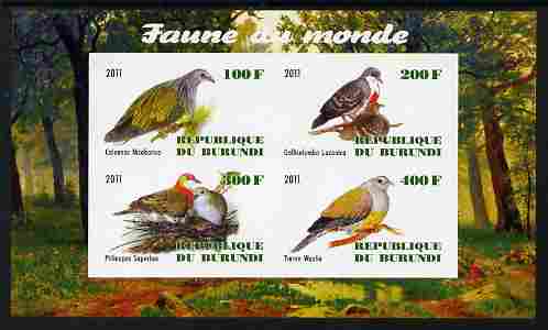 Burundi 2011 Fauna of the World - Pigeons & Doves imperf sheetlet containing 4 values unmounted mint, stamps on , stamps on  stamps on birds, stamps on  stamps on pigeons, stamps on  stamps on doves