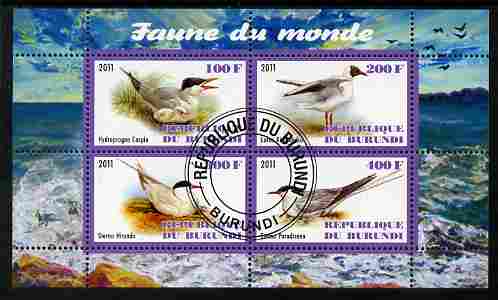 Burundi 2011 Fauna of the World - Gulls & Terns perf sheetlet containing 4 values fine cto used, stamps on birds, stamps on gulls, stamps on terns