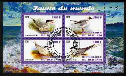 Burundi 2011 Fauna of the World - Gulls & Terns perf sheetlet containing 4 values fine cto used, stamps on , stamps on  stamps on birds, stamps on  stamps on gulls, stamps on  stamps on terns