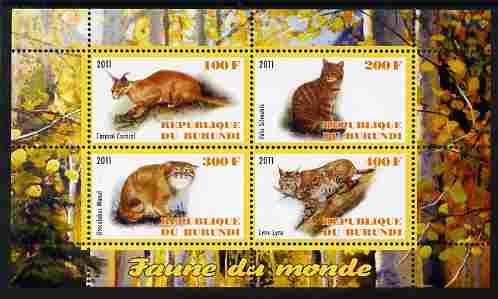 Burundi 2011 Fauna of the World - Wild Cats #2 perf sheetlet containing 4 values unmounted mint, stamps on animals, stamps on cats