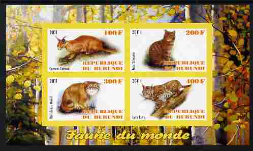 Burundi 2011 Fauna of the World - Wild Cats #2 imperf sheetlet containing 4 values unmounted mint, stamps on animals, stamps on cats