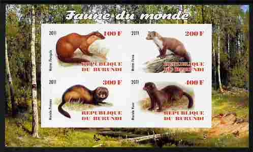 Burundi 2011 Fauna of the World - Mammals (Martens & Polecats) imperf sheetlet containing 4 values unmounted mint, stamps on , stamps on  stamps on animals, stamps on  stamps on mammals, stamps on  stamps on martens, stamps on  stamps on polecats