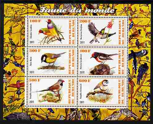 Burundi 2011 Fauna of the World - Birds perf sheetlet containing 6 values unmounted mint, stamps on , stamps on  stamps on birds, stamps on  stamps on 