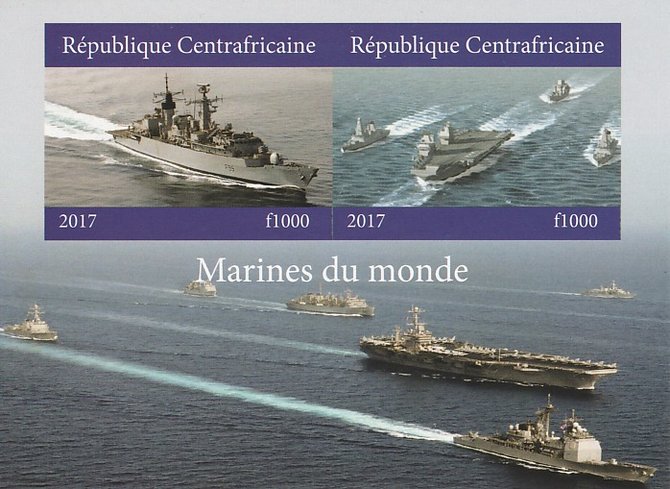 Central African Republic 2017 Ships of the World #2 imperf sheetlet containing 2 values unmounted mint. Note this item is privately produced and is offered purely on its thematic appeal, stamps on ships, stamps on flat tops
