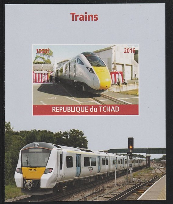 Chad 2016 Modern Trains #2 imperf s/sheet containing 1 value unmounted mint. Note this item is privately produced and is offered purely on its thematic appeal. . , stamps on , stamps on  stamps on railways