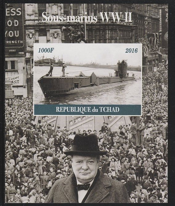 Chad 2016 Submarines of WW2 & Churchill #1 imperf s/sheet containing 1 value unmounted mint. Note this item is privately produced and is offered purely on its thematic ap..., stamps on ships, stamps on  ww2 , stamps on submarines, stamps on churchill