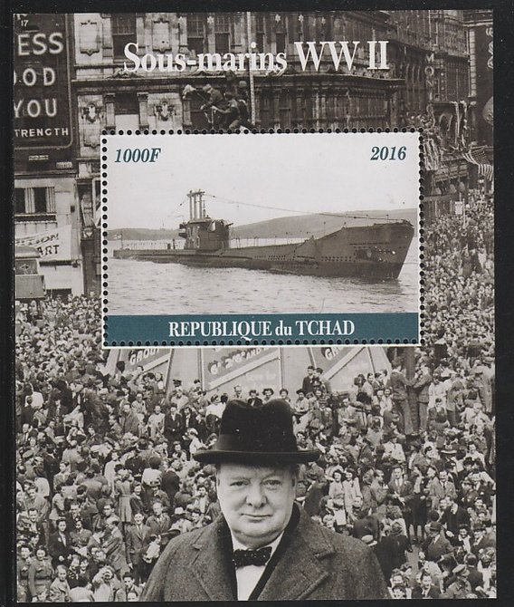 Chad 2016 Submarines of WW2 & Churchill #2 perf s/sheet containing 1 value unmounted mint. Note this item is privately produced and is offered purely on its thematic appe..., stamps on ships, stamps on  ww2 , stamps on submarines, stamps on churchill