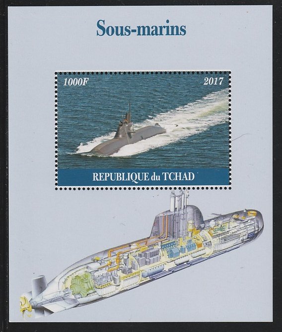 Chad 2017 Submarines perf s/sheet containing 1 value unmounted mint. Note this item is privately produced and is offered purely on its thematic appeal. . , stamps on ships, stamps on submarines, stamps on 