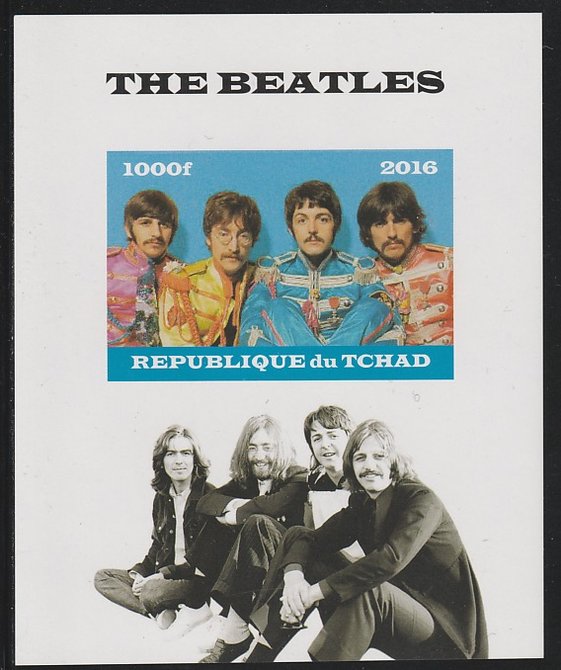 Chad 2016 The Beatles imperf s/sheet containing 1 value unmounted mint. Note this item is privately produced and is offered purely on its thematic appeal. . , stamps on , stamps on  stamps on music, stamps on  stamps on pops, stamps on  stamps on beatles, stamps on  stamps on rock