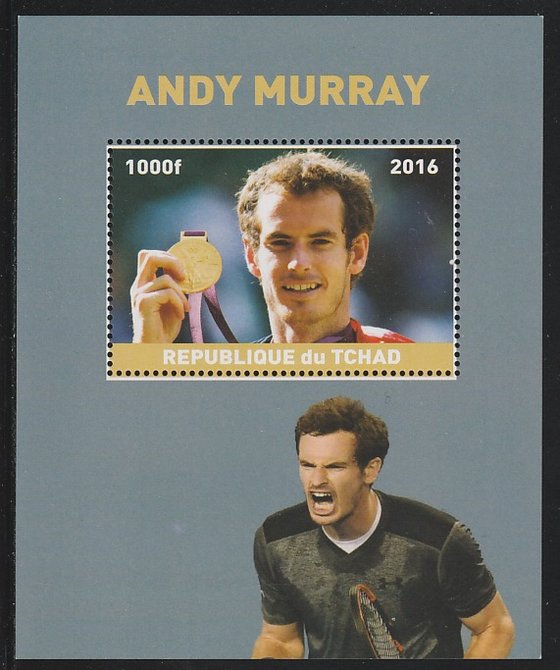 Chad 2016 Andy Murray perf s/sheet containing 1 value unmounted mint. Note this item is privately produced and is offered purely on its thematic appeal. . , stamps on , stamps on  stamps on sport, stamps on  stamps on tennis, stamps on  stamps on andy murray