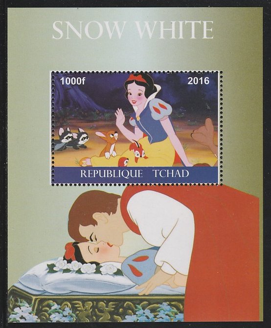 Chad 2016 Snow White perf s/sheet containing 1 value unmounted mint. Note this item is privately produced and is offered purely on its thematic appeal. . , stamps on disney, stamps on films, stamps on cinema, stamps on movies, stamps on snow white