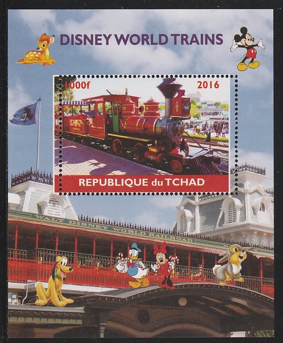 Chad 2016 Disneyworld Trains #1 perf s/sheet containing 1 value unmounted mint. Note this item is privately produced and is offered purely on its thematic appeal. . , stamps on , stamps on  stamps on disney, stamps on  stamps on films, stamps on  stamps on cinema, stamps on  stamps on movies, stamps on  stamps on railways