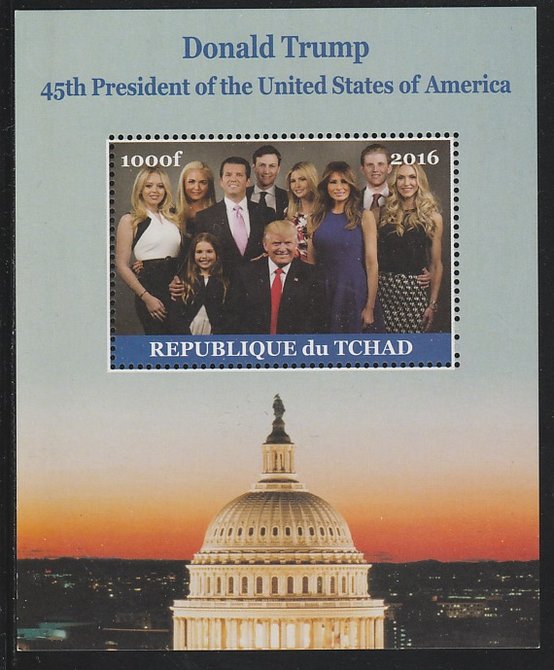 Chad 2016 Donald Trump perf s/sheet containing 1 value unmounted mint. Note this item is privately produced and is offered purely on its thematic appeal. . , stamps on , stamps on  stamps on americana, stamps on  stamps on usa presidents, stamps on  stamps on trump