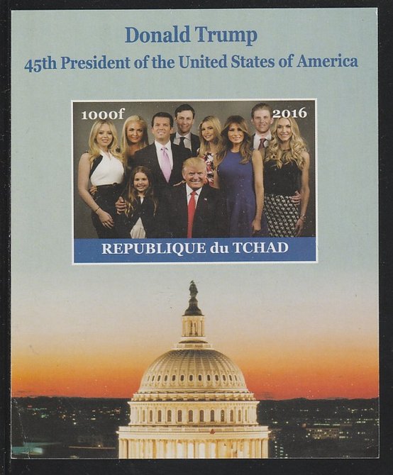 Chad 2016 Donald Trump imperf s/sheet containing 1 value unmounted mint. Note this item is privately produced and is offered purely on its thematic appeal. . , stamps on , stamps on  stamps on americana, stamps on  stamps on usa presidents, stamps on  stamps on trump