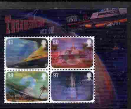 Great Britain 2011 Thunderbirds Are Go perf m/sheet in 3-dimensional format on gummed plastic card unmounted mint, stamps on , stamps on  stamps on cartoons, stamps on  stamps on  tv , stamps on  stamps on children, stamps on  stamps on space, stamps on  stamps on  3d , stamps on  stamps on 